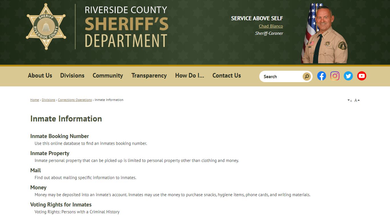 Inmate Information | Riverside County Sheriff, CA